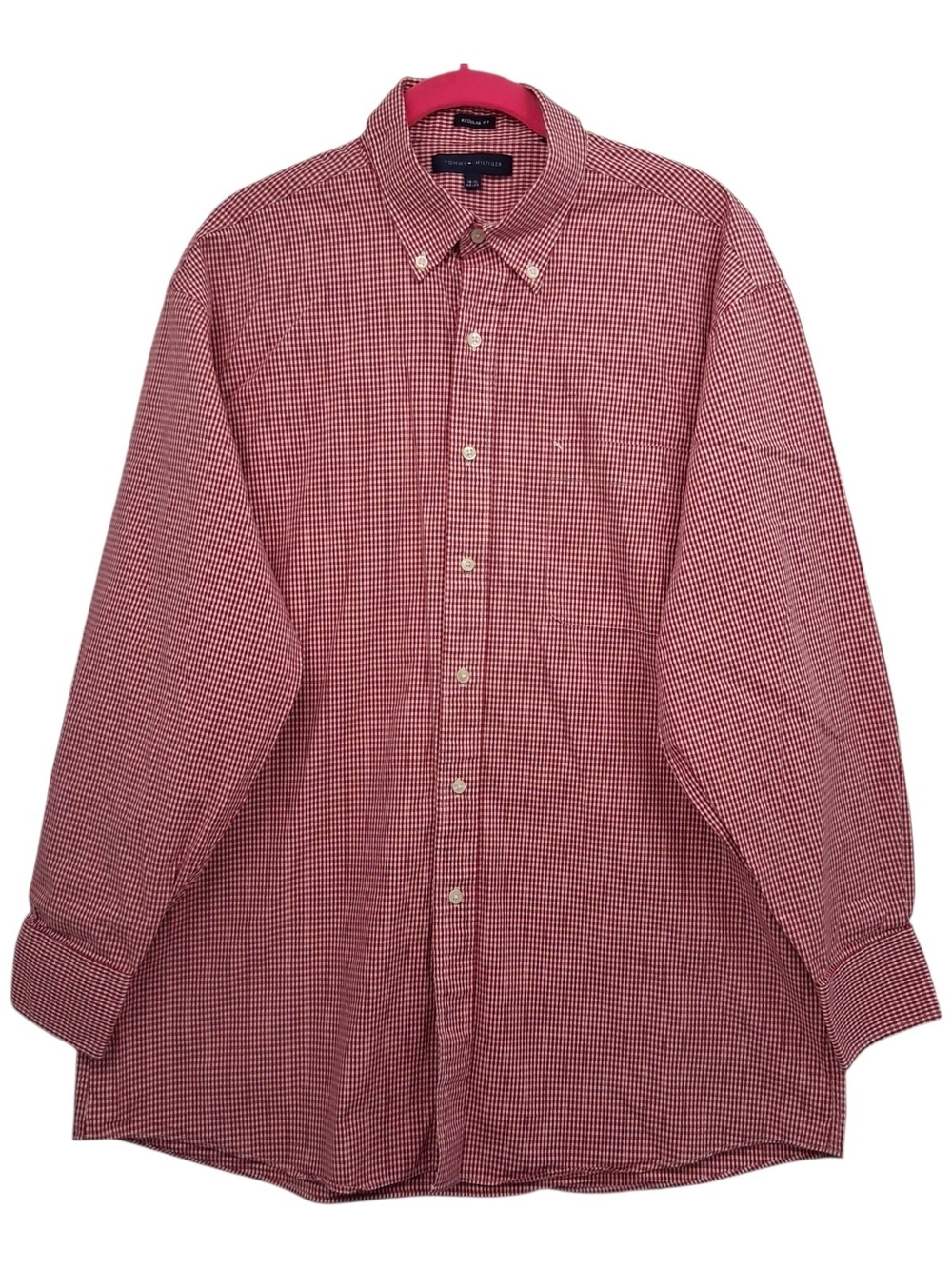 Tommy Hilfiger Men's 16-1/2 (32-33) Red/White Check Long Sleeve Dress Shirt